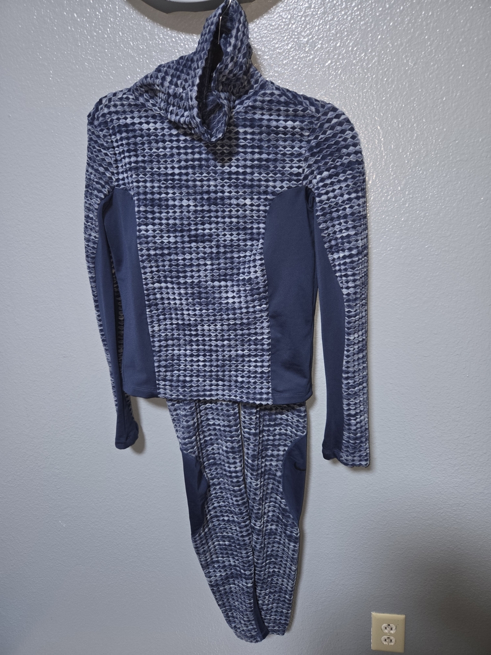 Nike Pro Hyperwarm Set - Textured Pullover & Leggings - Navy Blue - Size Small